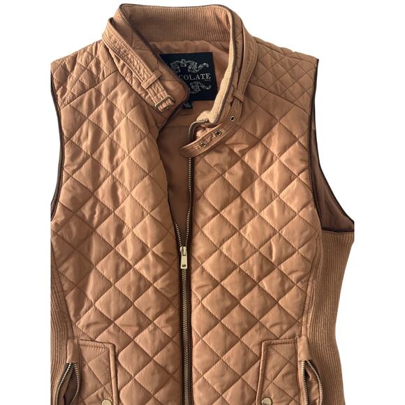 Quilted Brown Puffer Vest Zip Front Ribbed Sides - the Chocolate Brand - Picture 3 of 6